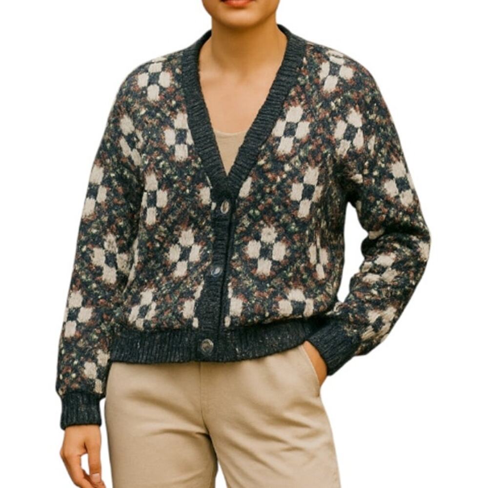 KNIT KNIT Cardigan Women Sz M Cozy Colorfull Grandpa Festival Retro Cottage Y2K